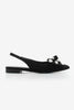 Women Pointed Toe Bowknot Stoned Ballerinas Lispen - Black Satin