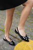 Women Pointed Toe Bowknot Stoned Ballerinas Lispen - Black Satin