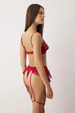 Burgundy Ribbon Detailed Ruffled Leg Band Lace Fantasy Lingerie Set