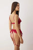 Burgundy Ribbon Detailed Ruffled Leg Band Lace Fantasy Lingerie Set