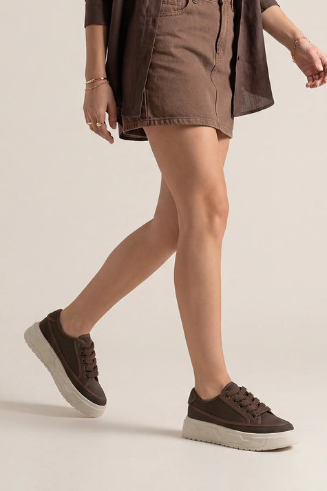 Ergu Coffee Linen Women’s Thick Sole Sports Sneakers