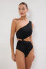 Black One Shoulder Accessorized Brazilian Swimsuit