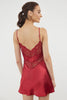 Burgundy Lace Back Rope Strap Satin Woven Nightgown