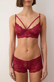 Burgundy Tulle Plain Unlined Lingerie Set