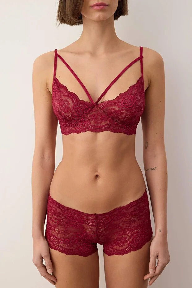 Burgundy Tulle Plain Unlined Lingerie Set