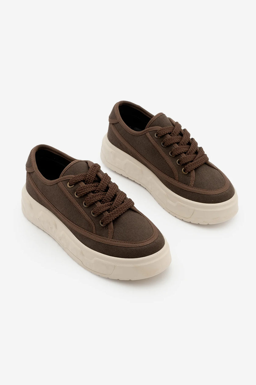 Ergu Coffee Linen Women’s Thick Sole Sports Sneakers