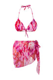 Abstract Patterned 3-Piece Set Bikini Set& Pareo