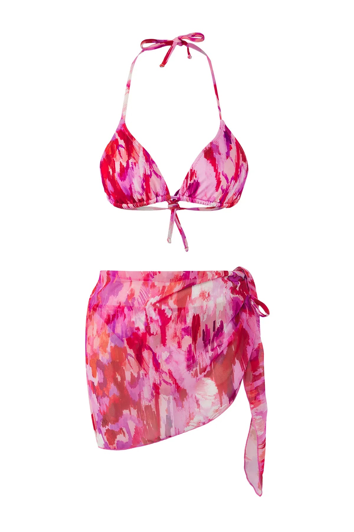 Abstract Patterned 3-Piece Set Bikini Set& Pareo