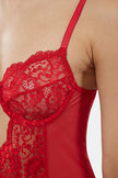 Red Lace Cut-Out Detail Knit Bodysuit with Snaps