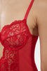 Red Lace Cut-Out Detail Knit Bodysuit with Snaps