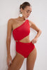 Red One Shoulder Accessorized Brazilian Swimsuit