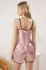 Pink Slogan Embroidered Piping Sleep Band Satin Shorts Woven Pajama Set