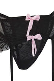 Black Ribbon Detailed Ruffled Leg Band Lace Lingerie Set