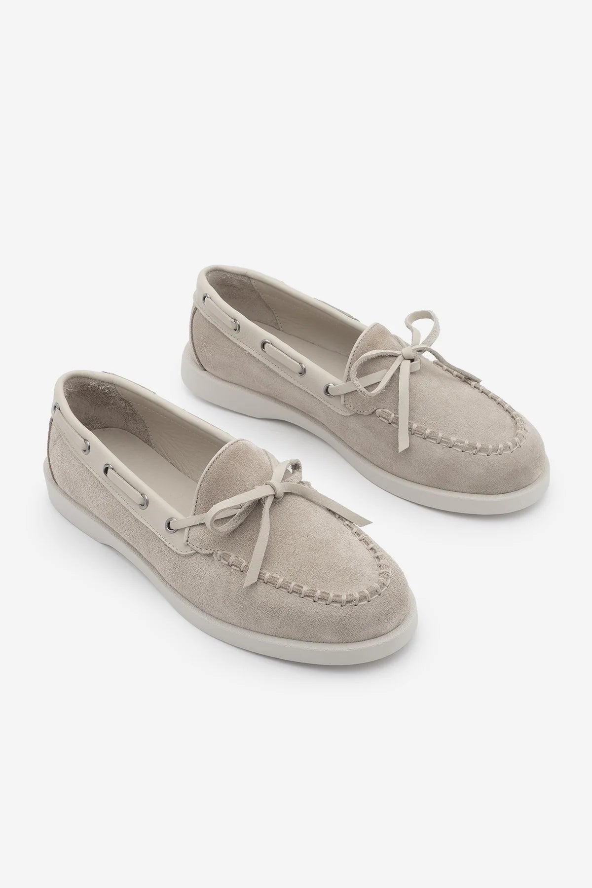 NIFIDA Beige Suede Bow Detail Genuine Leather Women’s Loafer Shoes