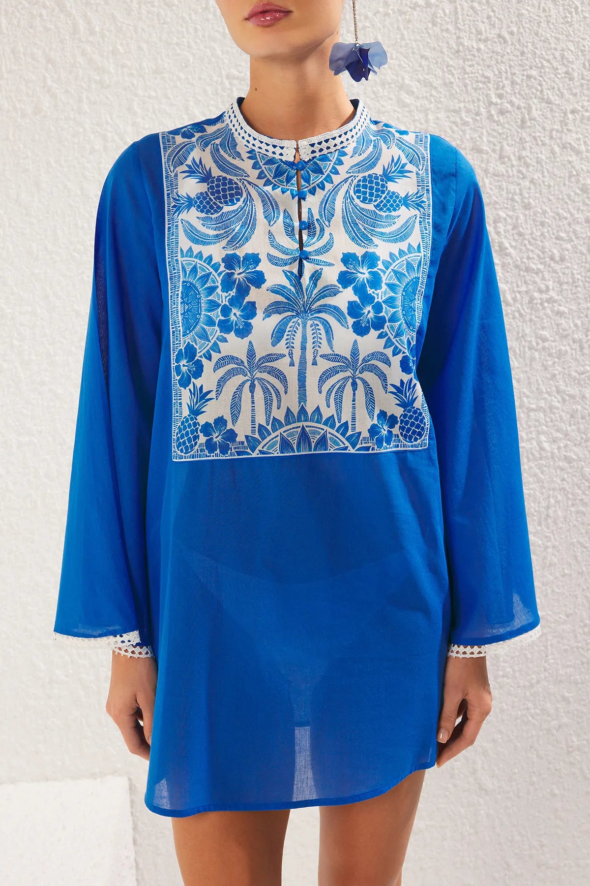 Tropical Patterned Mini Woven 100% Cotton Beach Dress