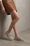 NIFIDA Beige Suede Bow Detail Genuine Leather Women’s Loafer Shoes