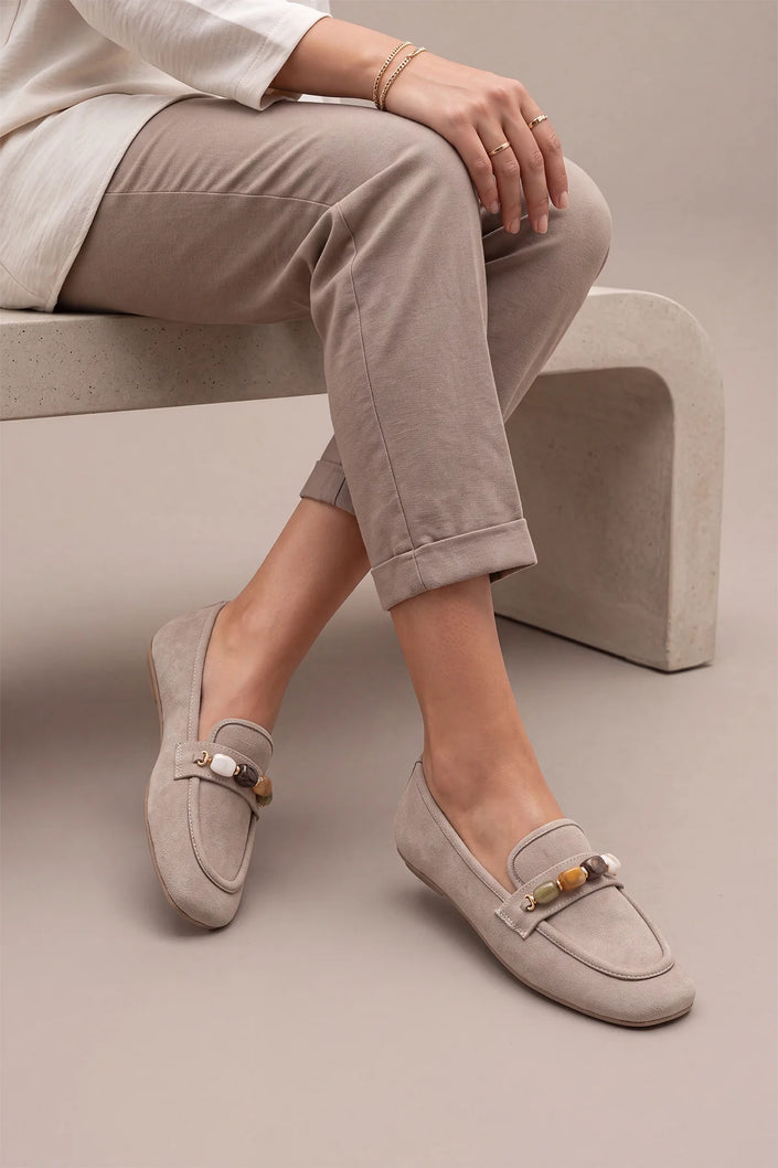 ARITE Beige Suede Embellished Women's Loafers