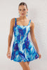 Abstract Patterned Square Neck Skirted Swimsuit