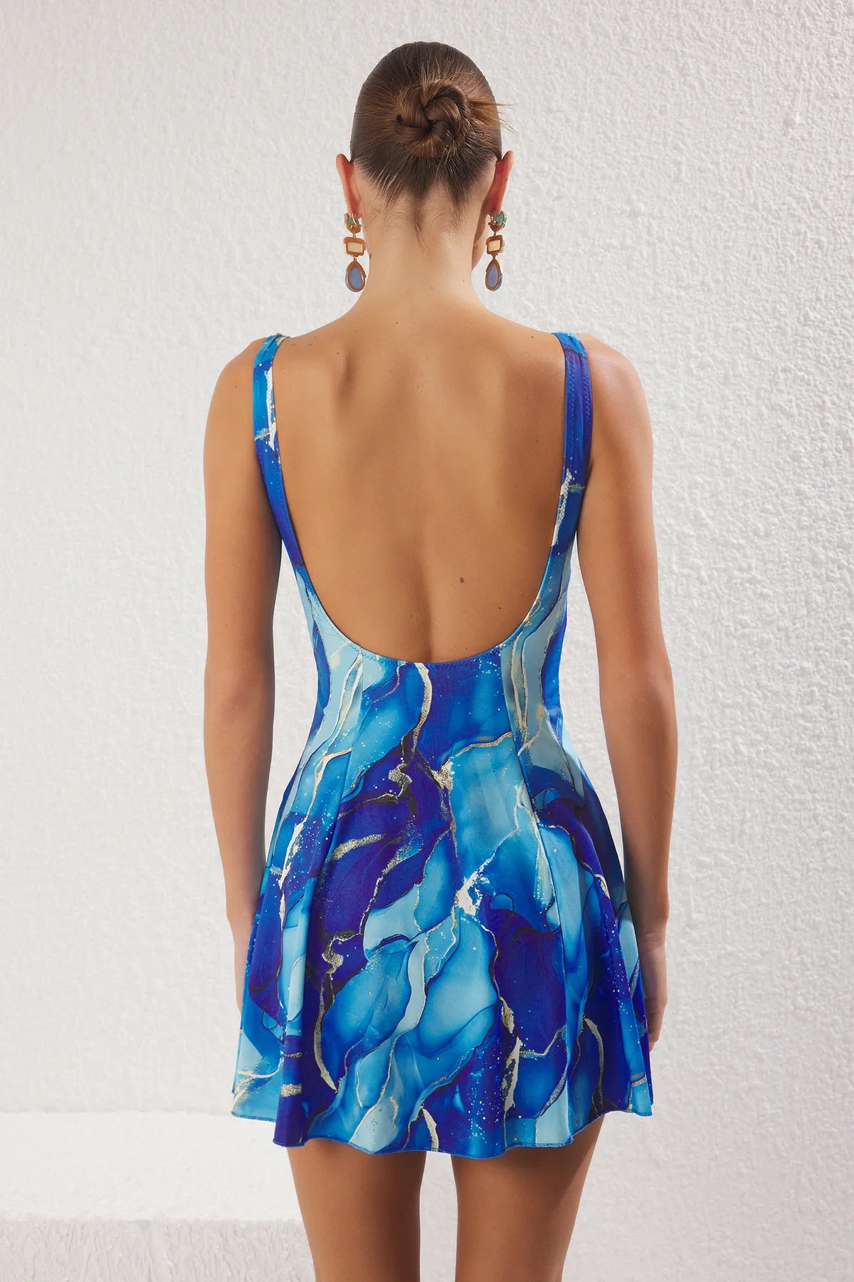 Abstract Patterned Square Neck Skirted Swimsuit