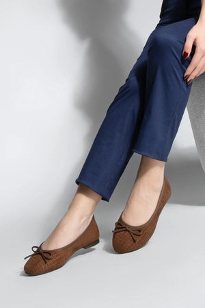 Women's Bowknot Casual Ballerina Monit - Brown Suede