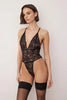 Black Lace Fitted Plain Uncovered Bodysuit