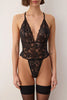 Black Lace Fitted Plain Uncovered Bodysuit