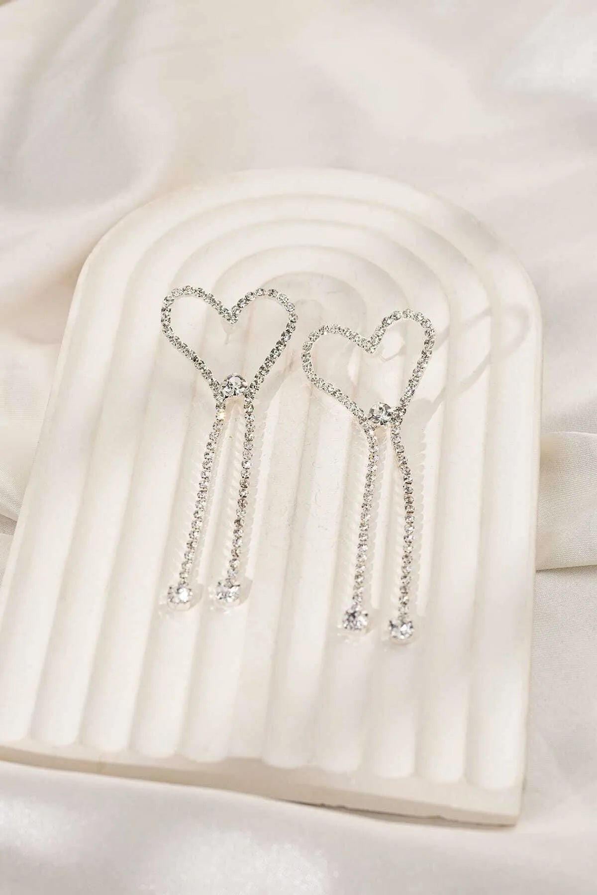 Zircon Stone Dangle Heart Earrings