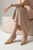 Agira Beige Women’s Pointed Toe Buckle Stiletto High Heel Shoes