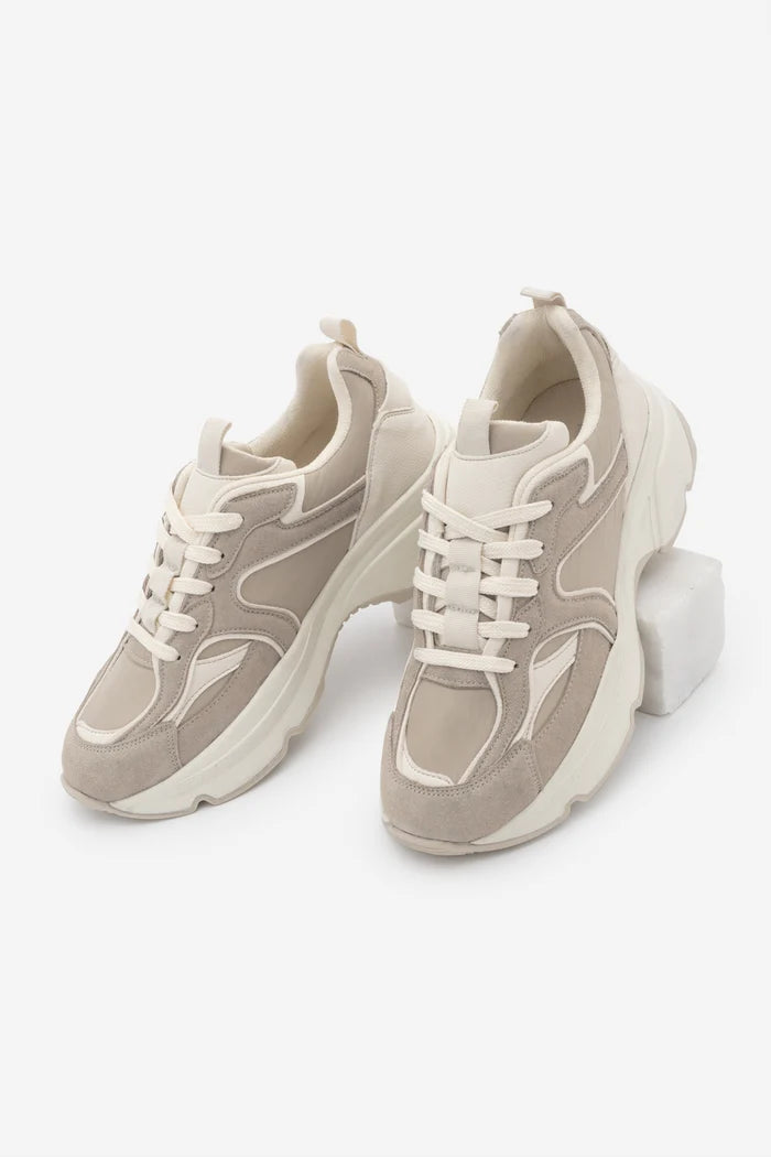 MERITA Beige Suede Chunky Platform Women's Sneakers