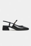 NATALIA Black Rustic Patterned Blunder Toe Belt Detail Women’s Ballet Flats