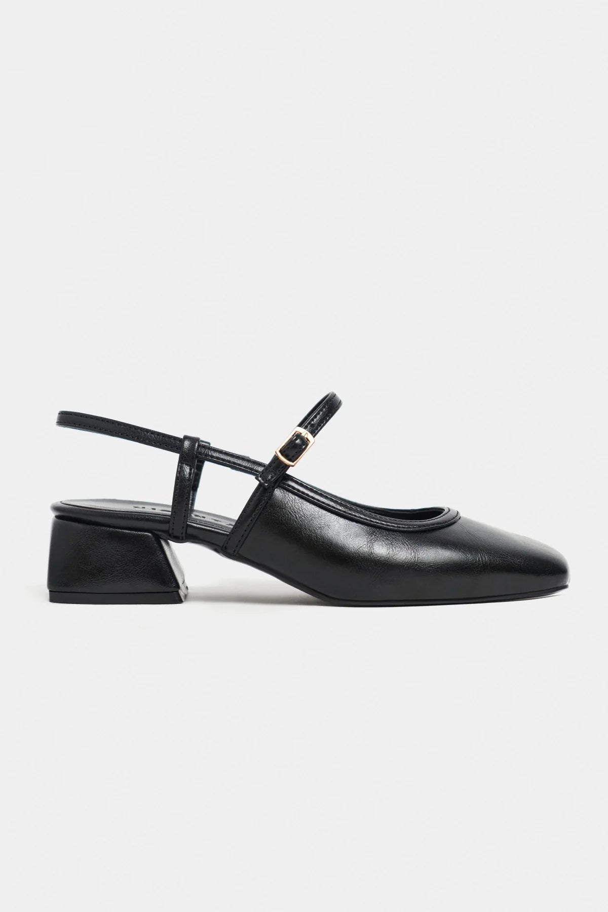 NATALIA Black Rustic Patterned Blunder Toe Belt Detail Women’s Ballet Flats