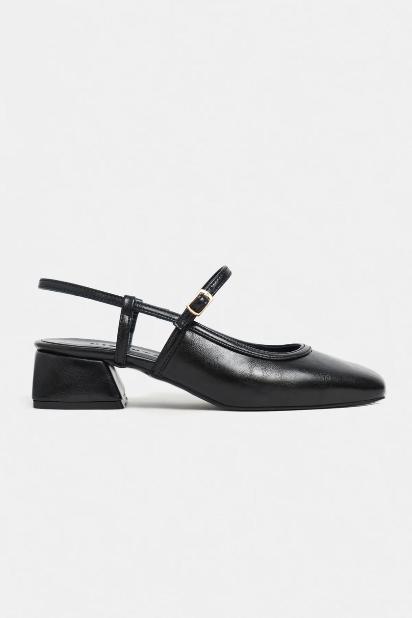 NATALIA Black Rustic Patterned Blunder Toe Belt Detail Women’s Ballet Flats