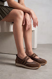 Hopato – Light Brown Suede Women’s Double-Strap Mary Jane Sneakers