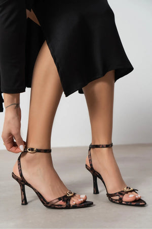 Taj Leo Satin Buckle Detail Ankle Strap Women’s Heel Sandals