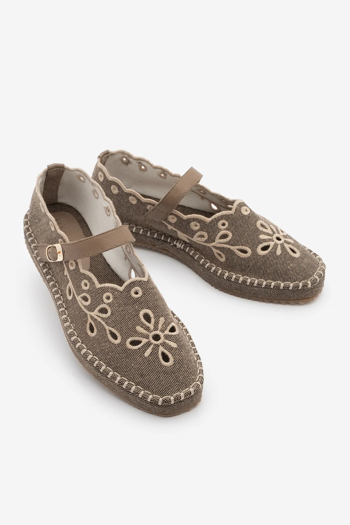 Forven Mink Linen Women’s Embroidered Strapped Jute Espadrille Ballet Flats