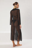 Black Maxi Ruffle Woven Collar Detailed Beach Dress