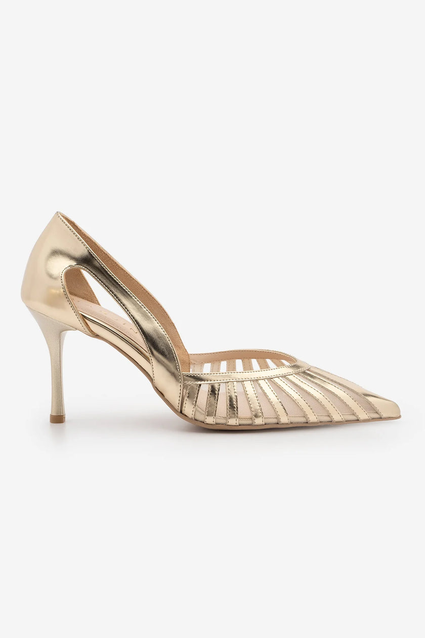 KORIVA Gold Mesh Pointed-Toe Classic Stiletto Heels