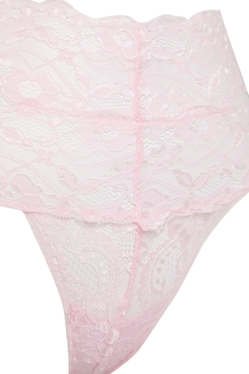 Light Pink Laced Tie Detailed Rope Strap Non-wired Coverless Knitted Underwear Set