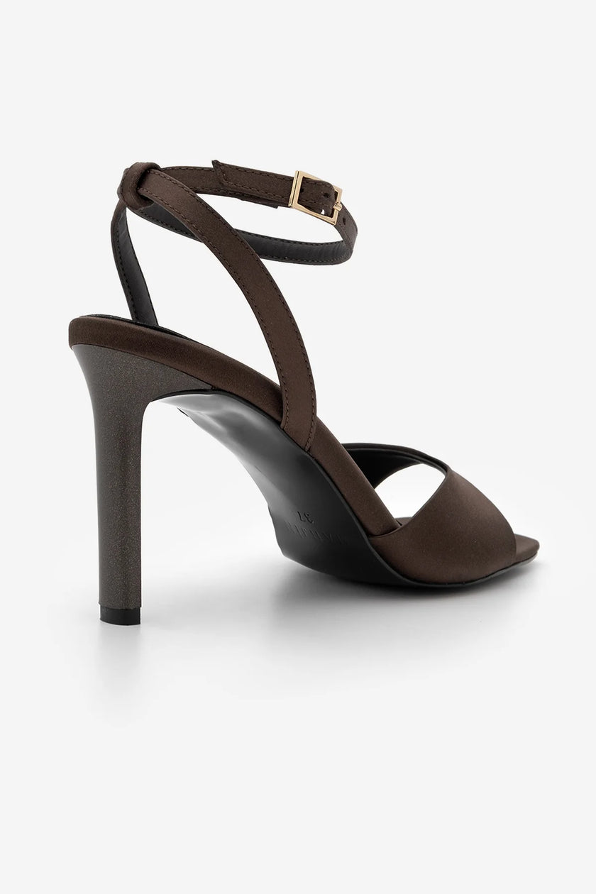Vados Coffee Satin Women’s Square Toe Heeled Sandals