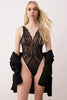 Black Lace Knit Bodysuit with Strappy Straps and Snaps