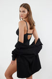 Black Micro Lace Piping Detailed Rope Strap Knitted Body