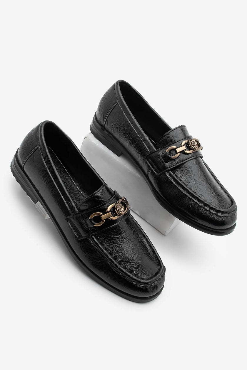 Women's Loafer Buckled Casual Shoes Barfin - Black