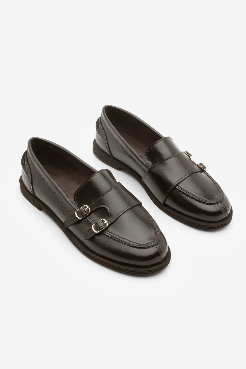 Women's Buckled Double-Strap Loafer Casual Shoes Ovora - Brown