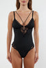 Black Micro Lace Piping Detailed Rope Strap Knitted Body