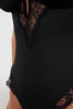 Black Micro Lace Piping Detailed Rope Strap Knitted Body