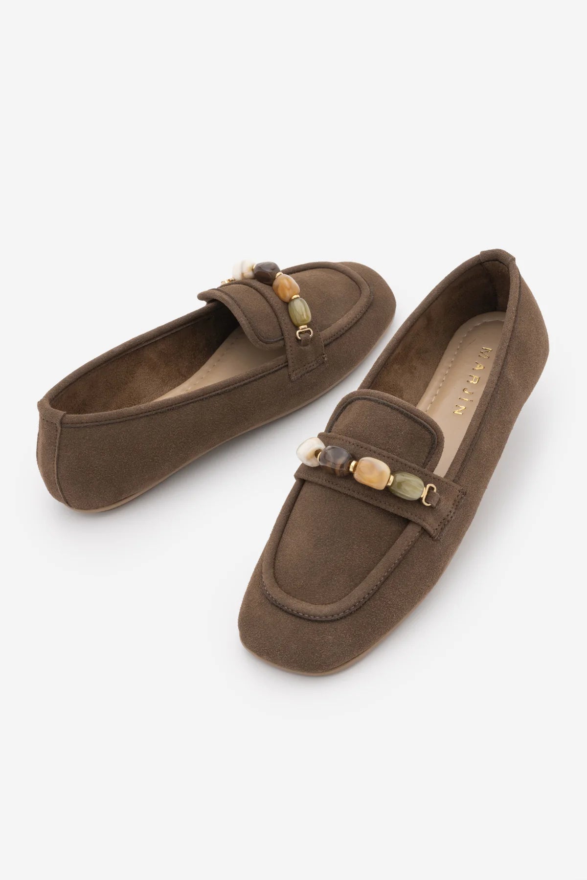 ARITE Brown Suede Embellished Women's Loafers
