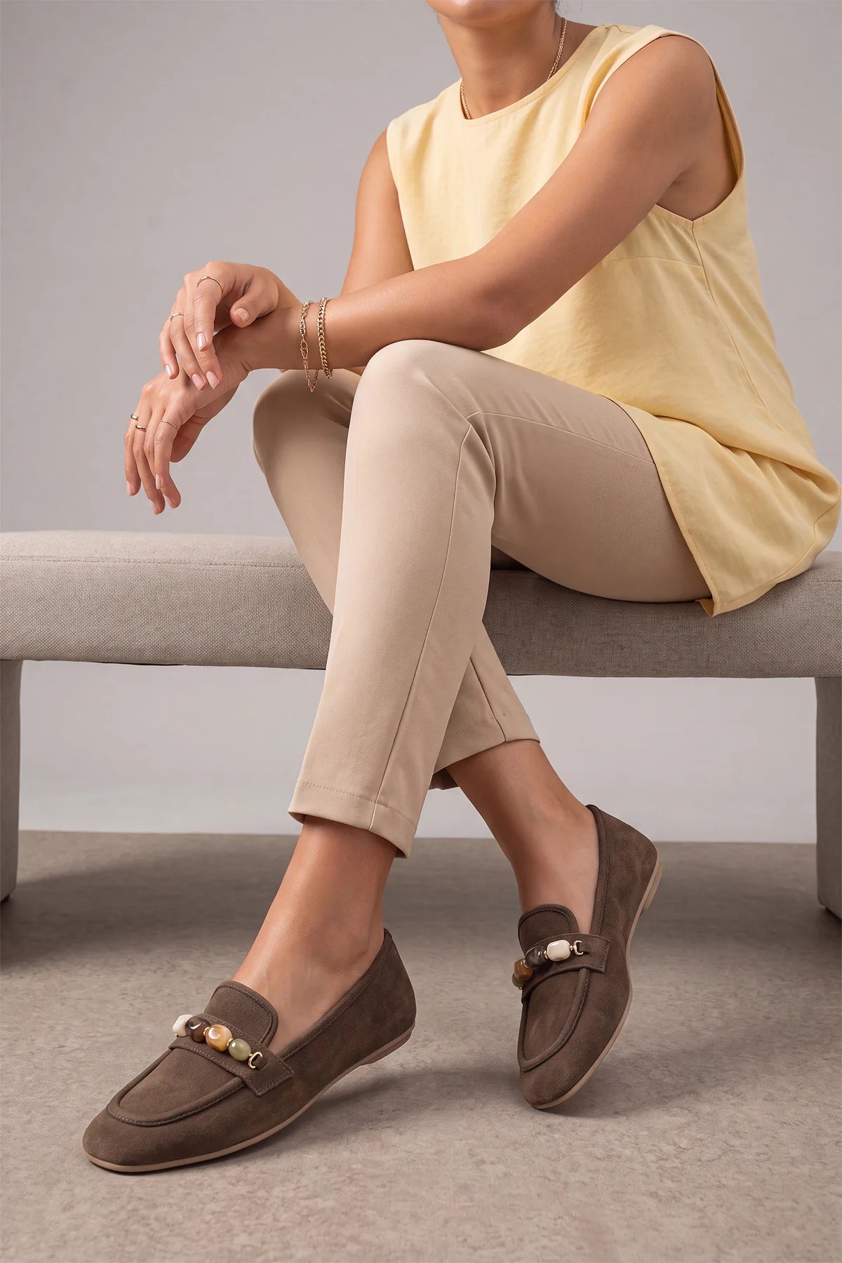 ARITE Brown Suede Embellished Women's Loafers