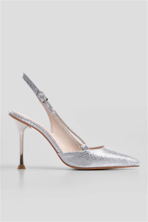 Women's Stone Evening Dress Heeled Shoes Rufen - Silver