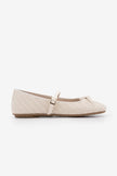 TEYRA Offwhite Mary Jane Bow Detail Woven Pattern Square Toe Women’s Ballet Flats