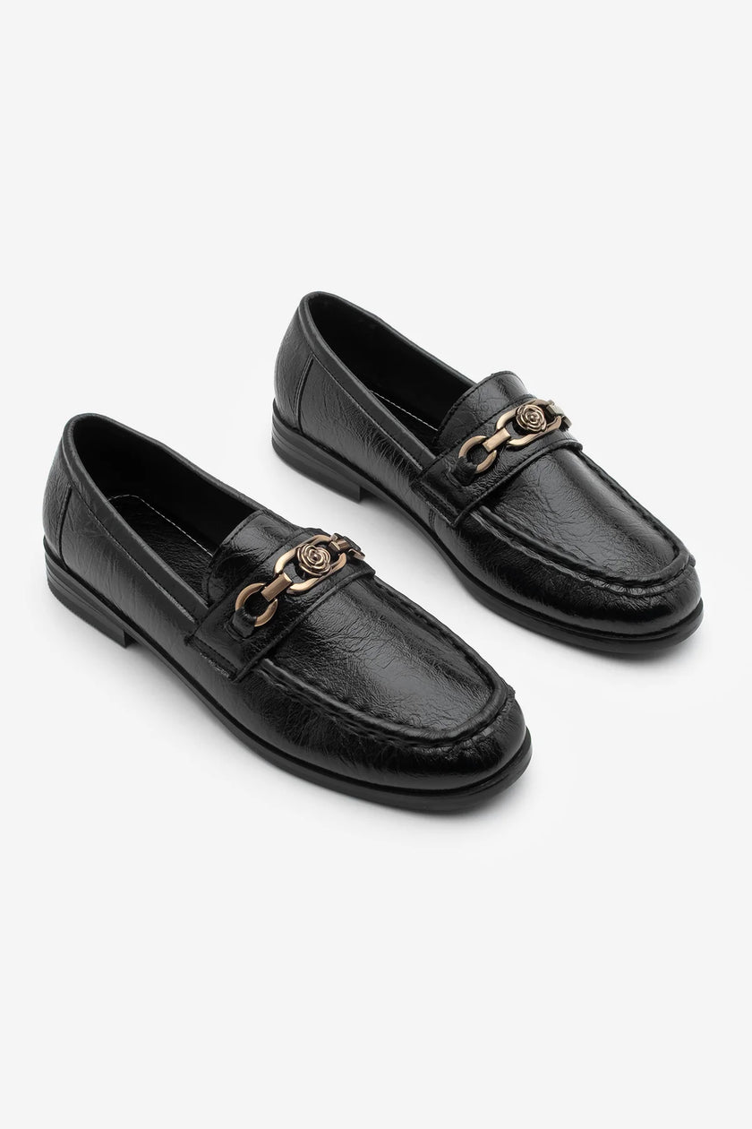 Women's Loafer Buckled Casual Shoes Barfin - Black